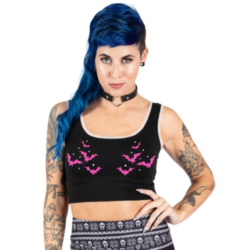 Pink Bats White Lace Crop Cami - 3X / Black/White