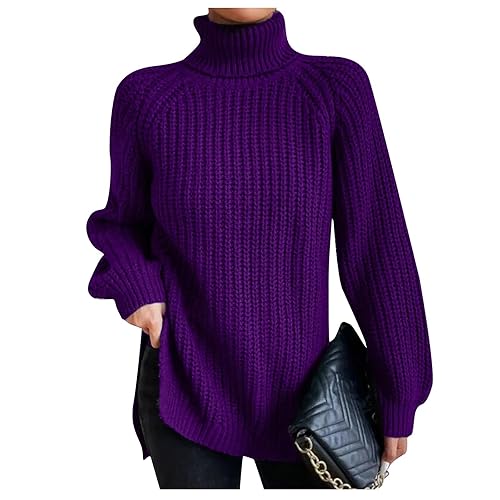 Women's Turtleneck Ribbed Knit Pullover Sweaters 2023 Fall Long Sleeve Soft Classic Solid Color Fitted Sweater Tops - 3X-Large - 1_dark Purple_17