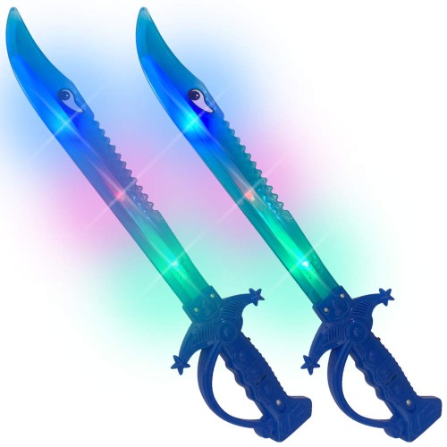 ArtCreativity Light Up Shark Sword for Kids, Set of 2, 15 Inch Toy Sword with Flashing LED Lights, Halloween Dress-Up Costume Accessories, Best Birthday Gift for Boys and Girls Toddler Toys Age 2-4 - 