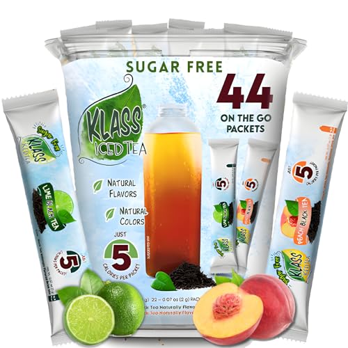 Iced Tea Drink Mix - Klass Sugar Free Variety Pack - Peach & Lime Black Tea On-The-Go! (44 Count Powder Stick Packs) 5 Calories Per Packet - Iced Tea