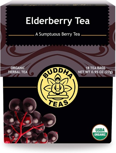 Buddha Teas Organic Elderberry Tea - OU Kosher, USDA Organic, CCOF Organic, 18 Bleach-Free Tea Bags - Elderberry,Classic Pack of 1