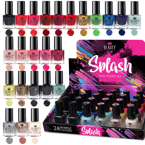 Beauty4Britain 24 x Nail Polish Varnish Set 24 Different Modern Colours Quick Drying Flat Brush (Set B)