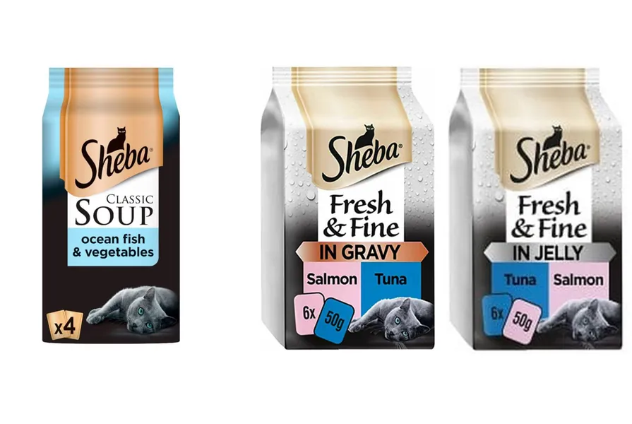 SHEBA Wet Cat Food FISH Mixed MINI Pack (total 12pouches x50gr and 4x40g in 3packs) OCEAN FISH, SALMON, TUNA (in JELLY, in GRAVY and SOUP)