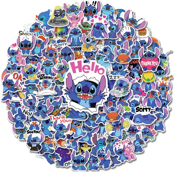 100 PCS Lilo & Stitch Cartoon Sticker, Cute Waterproof Vinyl Stickers for Water Bottles Tumbler Luggage Skateboard Bumper Scrapbook Mug, Sticker Gift for Kids Teens Adults