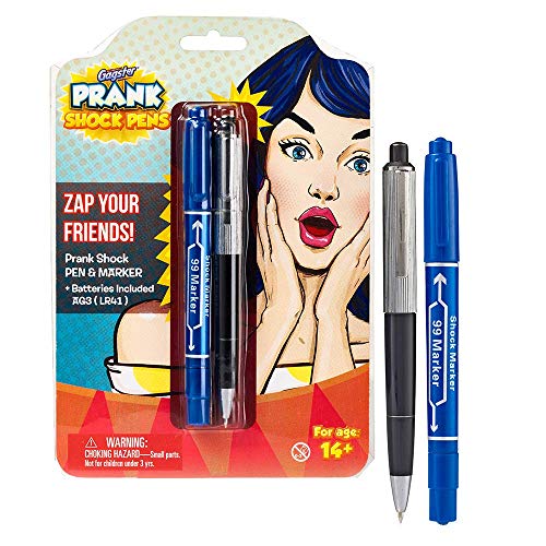 Gagster Electric Shock Pen and Marker Prank Set - Electric Shocking Pen - Practical Joke Toys for April Fools' Day Pranks - 2-in-1 Funny Pens Gag Gift - Trick Shock Pen - Pack of 2 (Black/Blue)