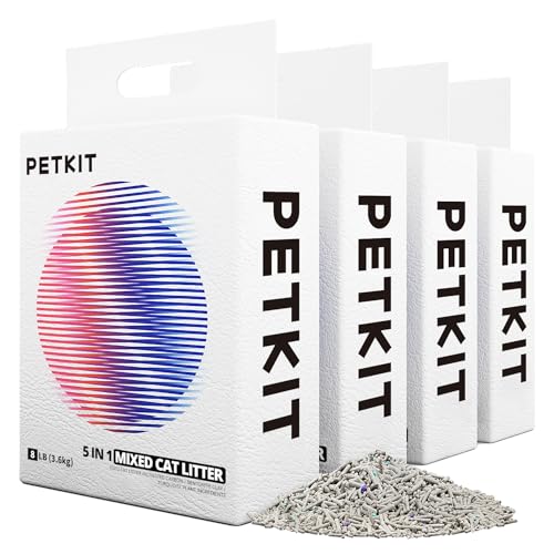 PETKIT Mixed 5 in 1 Cat Litter,Strong Clumping Cat Litters,Odor Control and Unscented Ultra Absorbent Water Flushable Bentonite Tofu Cat Litter,Dust-Free, 32 lbs (8lb/Pack) - 8lb x 4bags