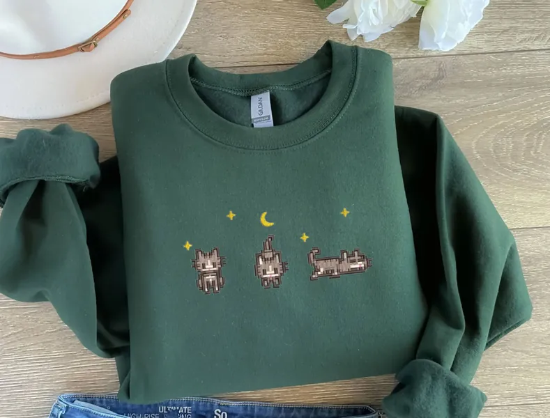 EMBROIDERED Stardew Valley Cat Sweatshirt, Perfect Gift for Gamers, Stand out with Gaming-inspired Fashion, Cozy & Cute Gaming Attire