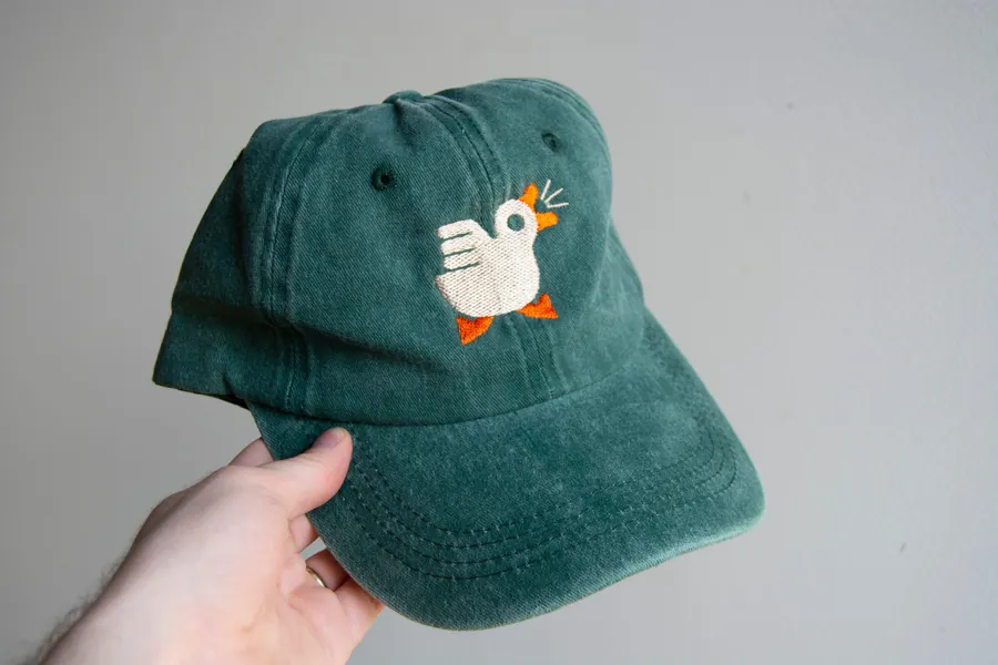 Duck Hat - Green Dad Cap with Simple White Quacking Duck or Goose Embroidery, Goose Honk