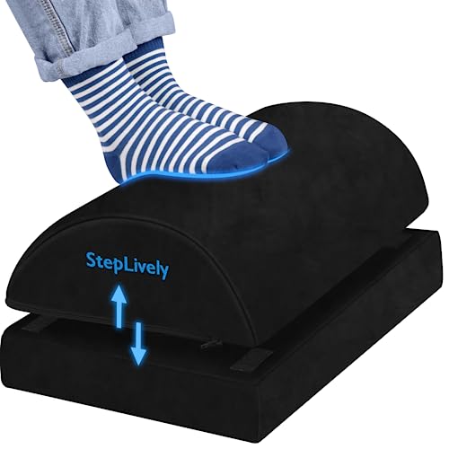 StepLively Foot Rest for Under Desk at Work, Comfortable Foot Stool with 2 Adjustable Heights, Footrest with Washable Cover, for Back & Hip Pain Relief, Suitable for Office, Home and Car (Black) - Black - Large