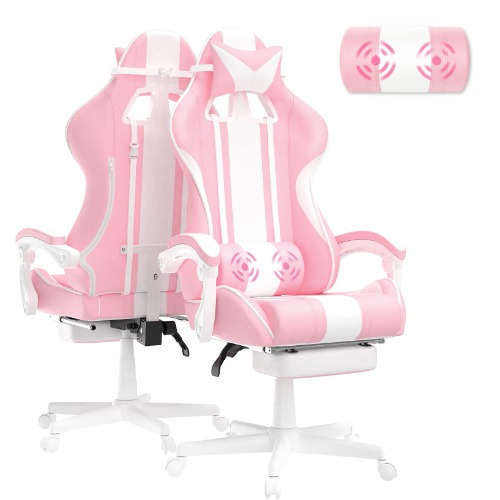 Ferghana Pink Gaming Chair, Ergonomic Gaming Chairs For Adults & Teens, Racing PC Gamer Chair With Footrest, Office Game Chair With Massage, Cute Gaming Desk Chair For Girls, Recliner Silla Gamer Rosa - Baby Pink
