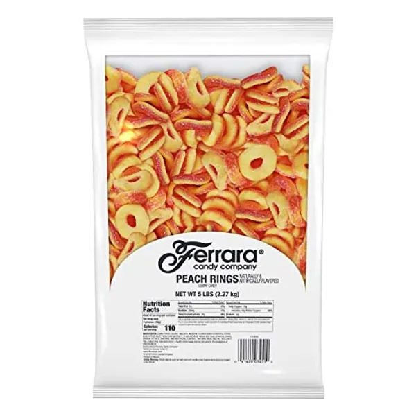 Trolli Peachie O's Sour Gummy Rings Candy, 80 Ounce (Pack of 1) Resealable Bulk Candy Bag