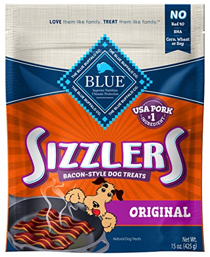 Blue Buffalo Sizzlers Natural Bacon-Style Soft-Moist Dog Treats, Original Pork 15-oz Bag - Bacon - 15 Ounce (Pack of 1)