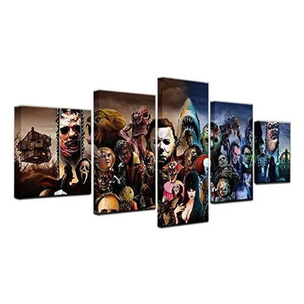 
                            Horror Movie Hall Of Fame 5 Panel Canvas Print Wall Art Horror Characters Print Canvas Decoration Canvas Art Painting Canvas Movie Characters Poster Wall Picture For Home Decor (20x35 20x45 20x55cm)
                        