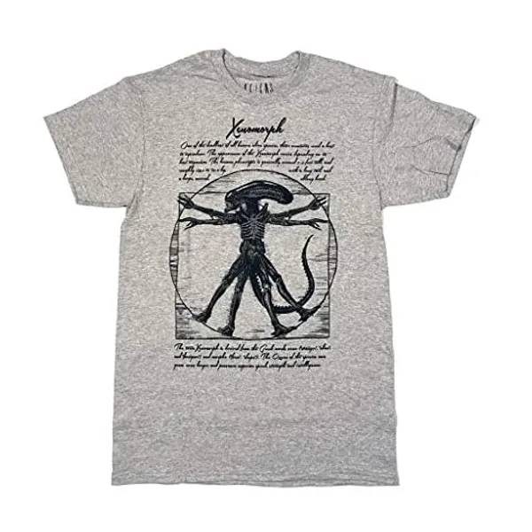 
                            Alien Vitruvian Leonardo Da Vinci Adult T-Shirt, Grey
                        