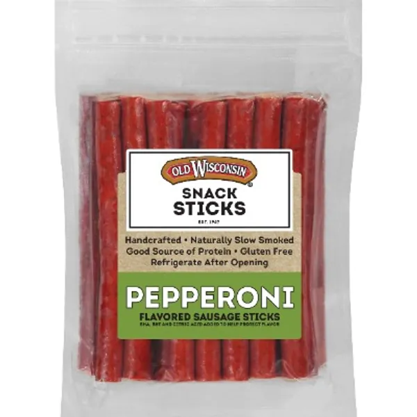 Old Wisconsin Pepperoni Sausage Snack Sticks, Naturally Smoked, Ready to Eat, High Protein, Low Carb, Keto, Gluten Free, 28 Ounce Resealable Package