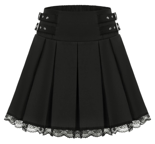 Scarlet Darkness Womens Plaid Mini Skirt Casual Elastic Waisted Goth Punk Skirts - Medium Black-lace Hemline