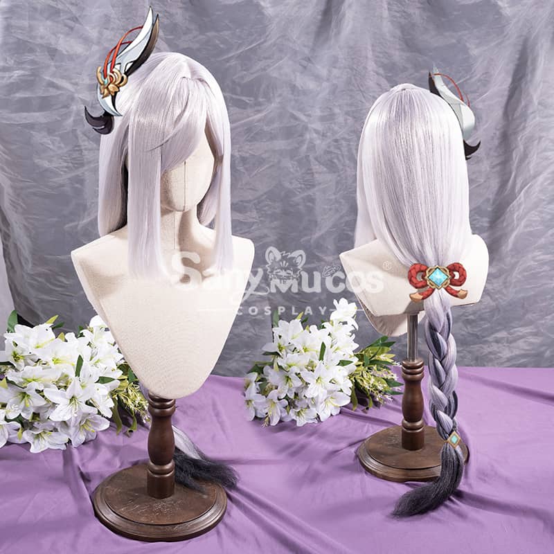 【In Stock】Game Genshin Impact Shenhe Long Highlight Grey Blue Gradient Cosplay Wig