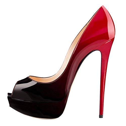 MERUMOTE Women's Platform Stiletto Heels Shoes Peep Toe Pumps 6 inch Heels for Dress Wedding Party - 8.5 Gradient Red Black