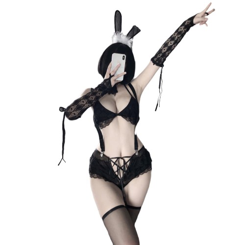 Bunny costume cosplay sexy uniform temptation sexy ladies underwear - Black