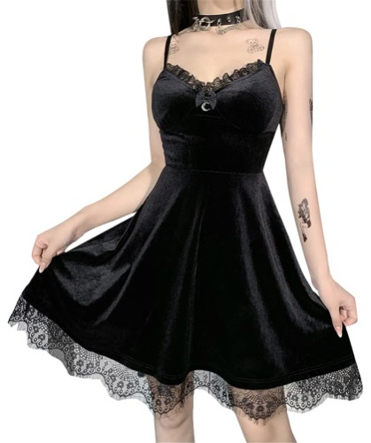 Gothic Clothes Dress,Lace Mini Sleeveless Dress Black Lace Draped Bodycon Goth Vintage Dresses - Medium C-black