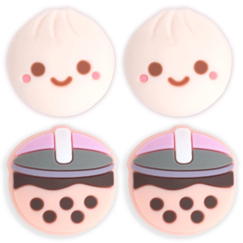 BelugaDesign Boba Dumpling Thumb Grips | Cute Food Pork Bun Face Bubble Tea | Kawaii Japanese Button Joystick Cap Cover | Compatible with Nintendo Switch Standard Lite OLED - 