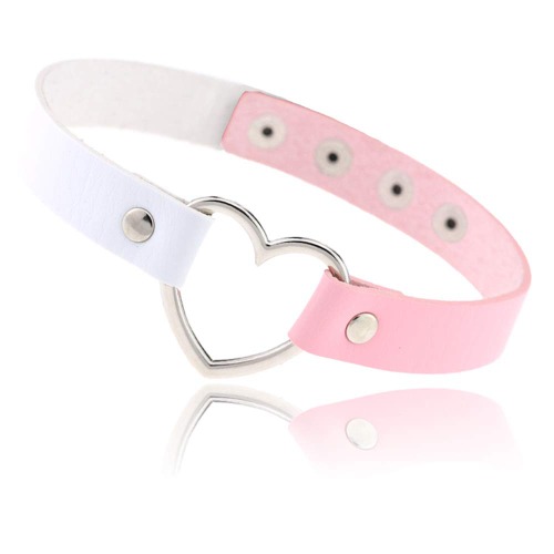 ETHOON Love Heart Adjustable Leather Choker Punk PU Necklace Goth Choker Soft Collar Chain for Women Girls - Heart-WhitePink