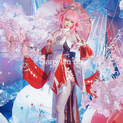 【In Stock】Game Genshin Impact Yae Miko Guuji Yae Sexy Kimono Style Cosplay Costume - L