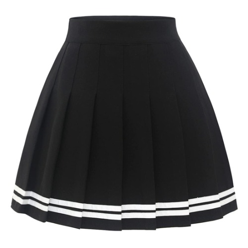 Timormode Women’s Pleated Skirt Mini Skater Basic Skirt School Cheerleader - Black White Strip Medium