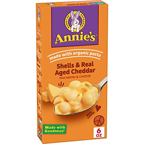 Annie’s Real Aged Cheddar Shells Macaroni & Cheese Dinner with Organic Pasta, 6 OZ (Pack of 12) - Aged Cheddar - 6 Ounce (Pack of 12)