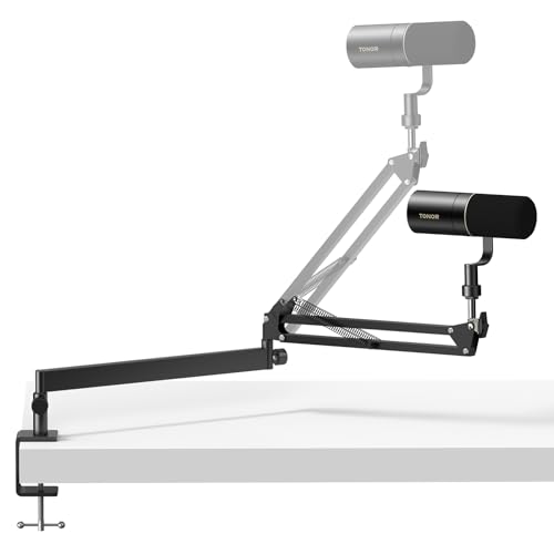 Tonor Mic Arm Desk Mount, Low Profile Boom Arm, Microphone Arm, Adjustable Mic Stand with Desk Mount Clamp, Screw Adapter, Cable Management, for Blue Yeti Hyper X QuadCast AT2020 Shure SM58 T20LP