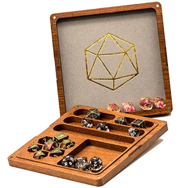 Wood Polyhedral Dice Vault Box Tray Tower for DND Dungeons & Dragons (Square Vault)