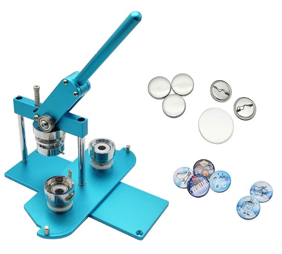 ChiButtons Kit 37mm (1.5") Button Maker Badge Press Machine-B400 + 37mm Round Die Moulds + 200 Set Pin Button Components + Adjustable Circle Cutter (Blue-New) - Blue-New