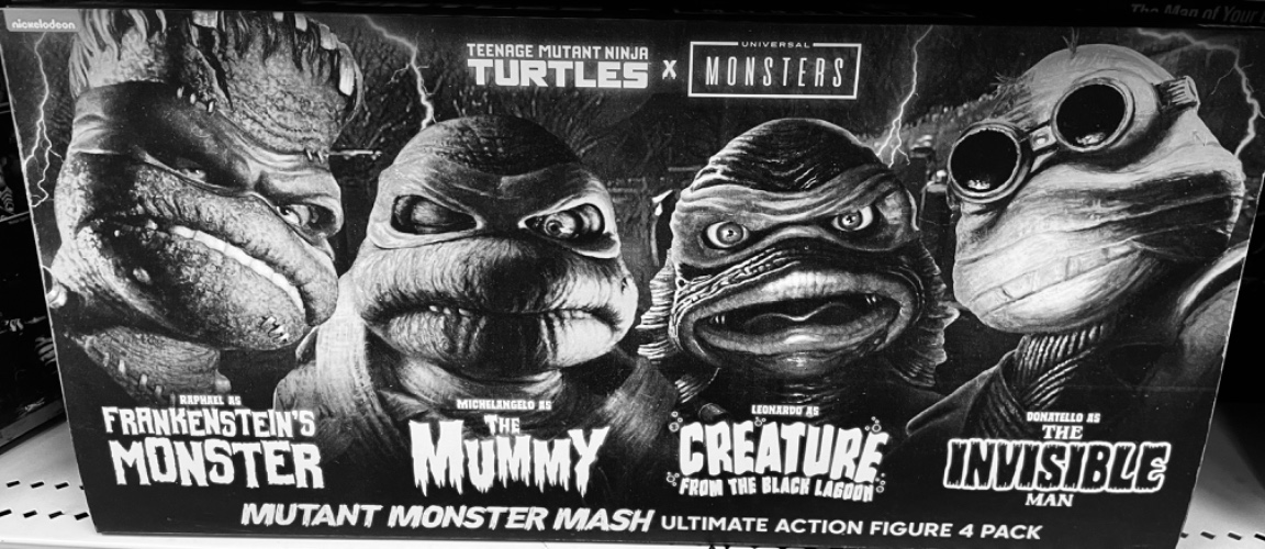 NECA Universal Monsters Teenage Mutant Ninja Turtles Black & White 7" Action Figures - 4pk