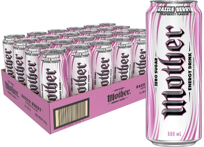 Mother Energy Drink Zero Sugar Razzle Berry Cans 24 x 500mL