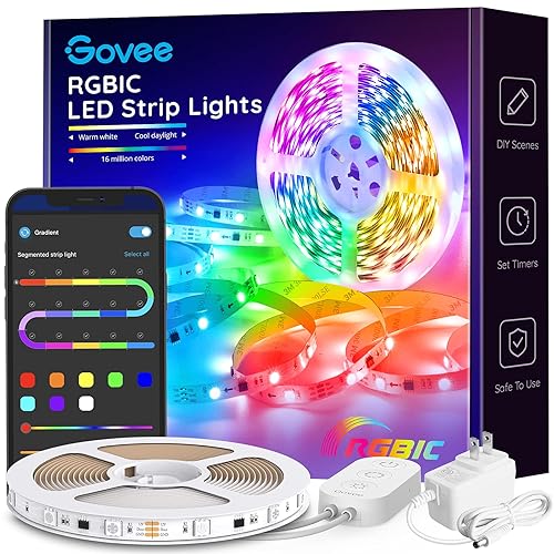 Govee 16.4ft RGBIC LED Strip Lights, LED Light Strips Bluetooth Control, Segmented DIY, Intelligent Color Picking, Music Sync, 64 Scene Modes LED Lights for Bedroom Gaming Room - 16.4ft