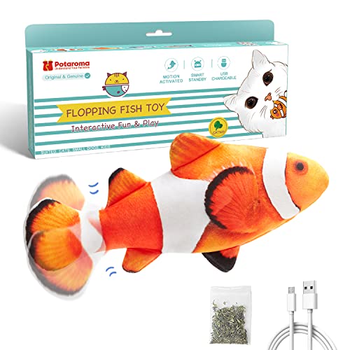 Potaroma Cat Toys Flopping Fish with SilverVine and Catnip, Moving Cat Kicker, Floppy Wiggle Fish for Small Dogs, Motion Kitten Toy Interactive Cat Exercise Toys, Mice Animal Toys 10.5" - Clownfish