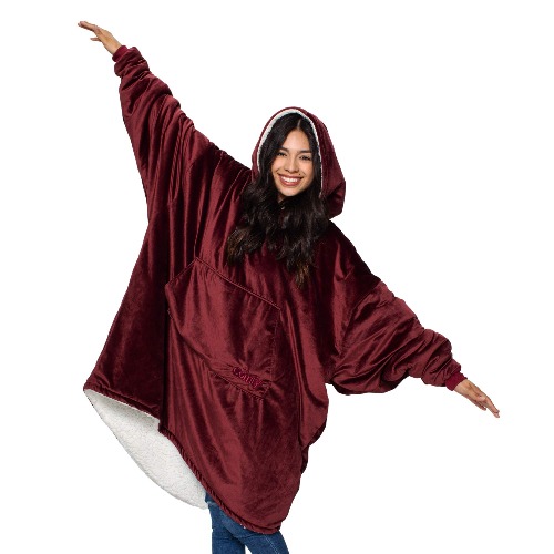 THE COMFY Original | Oversized Microfiber & Sherpa Wearable Blanket, Seen On Shark Tank, One Size Fits All (Burgundy) - Burgundy