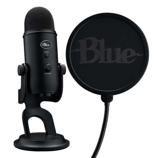 Logitech G Blue Yeti Game Streaming Kit with Yeti USB Gaming Mic, Blue VO!CE Software, Exclusive Streamlabs Themes, Custom Blue Pop Filter, PC/Mac/PS4/PS5 - Blackout