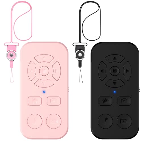 Zttopo TikTok Scrolling Remote Control (2 Pack) for iPhone and Android Smartphones, Bluetooth Page Turner for Kindle App, Camera Photo and Video Clicker for iPhone, and Samsung Neck Strap Included. - TT-Black-Pink