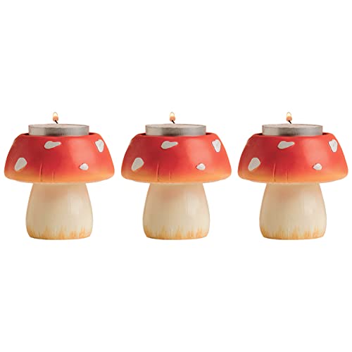 CHUNCHE Cute Mushroom Candle Holder Set of 3, Candle Holders for Centerpiece Table Decorations, Decorative Stand for Tealight Candles, Votive Candles, Farmhouse Cottagecore Fall Decor - Red-3pcs