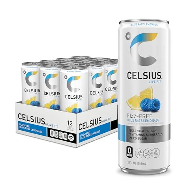 CELSIUS Fizz Free Blue Razz Lemonade, Functional Essential Energy Drink 12 Fl Oz (Pack of 12)