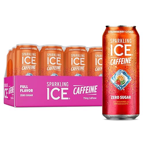 Sparkling Ice Caffeine Strawberry Citrus Sparkling Water with Caffeine, Zero Sugar, with Antioxidants and Vitamins,16 fl oz Cans (Pack Of 12) - Strawberry Citrus