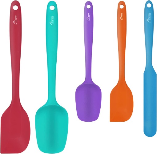HOTEC Food Grade Silicone Rubber Spatula Set for Baking, Cooking, and Mixing High Heat Resistant Non Stick Dishwasher Safe BPA-Free Multicolor Set of 5 - Multicolor