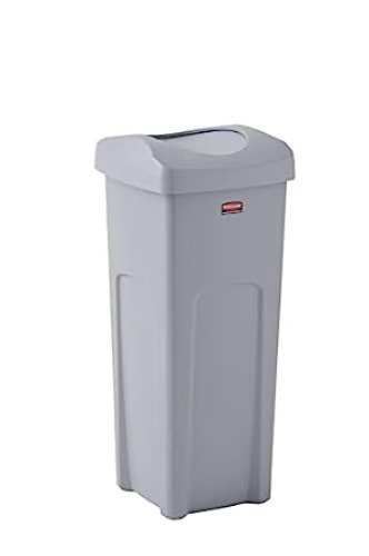 Rubbermaid Commercial Products Untouchable Square Trash/Garbage Container with Lid, 23-Gallon, Gray, Wastebasket for Outdoor/Restaurant/School/Kitchen
