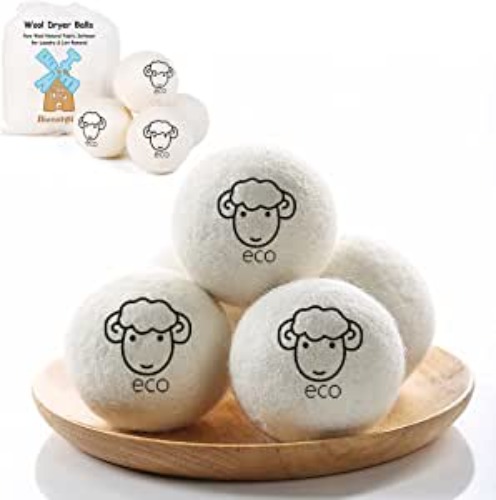 BienStylife 4-Pack Wool Dryer Balls Reusable Laundry Balls for Dryer Natural Fabric Softeners and Wrinkle Release, Organic and Eco Wool Dryer Ball for Pet Hair Removal, Dryer Sheets, Drying Ball