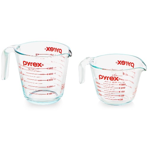 Pyrex 2 Piece Glass Measuring Cup Set, Includes 1-Cup, and 2-Cup Tempered Glass Liquid Measuring Cups, Dishwasher, Freezer, Microwave, and Preheated Oven Safe, Essential Kitchen Tools - 2 PC Meausuring Cup Set