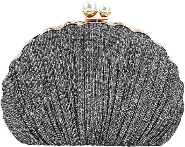Felice Ann Women Mini Seashell Cross-body Bag Chain Strap Shoulder Bag Evening Clutch - Pleated Grey