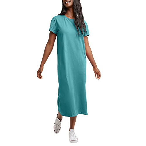 Hanes Originals Women's Garment Dyed Midi Dress, 100% Cotton Vintage Wash Ankle-Length Dress - Medium - Spanish Moss