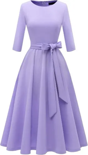 DRESSTELLS Vintage Women Tea Dress, Cocktail Party Dress for Church/Work - 3/4 Sleeve_Lavender Large