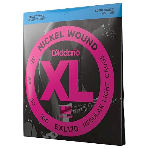 D'Addario Bass Guitar Strings - XL Nickel Bass Strings - EXL280 - Perfect Intonation, Consistent Feel, Powerful Durability - For 4 String Bass Guitars - 20-52 Piccolo, Long Scale - Long Scale Light, 45-130 (5-String)